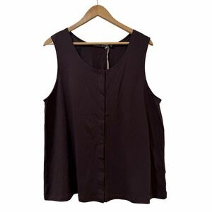 Gudrun Sjoden Womens Bip Jersey Button Up Tank Top Size XL Brown Lagom Lagenlook